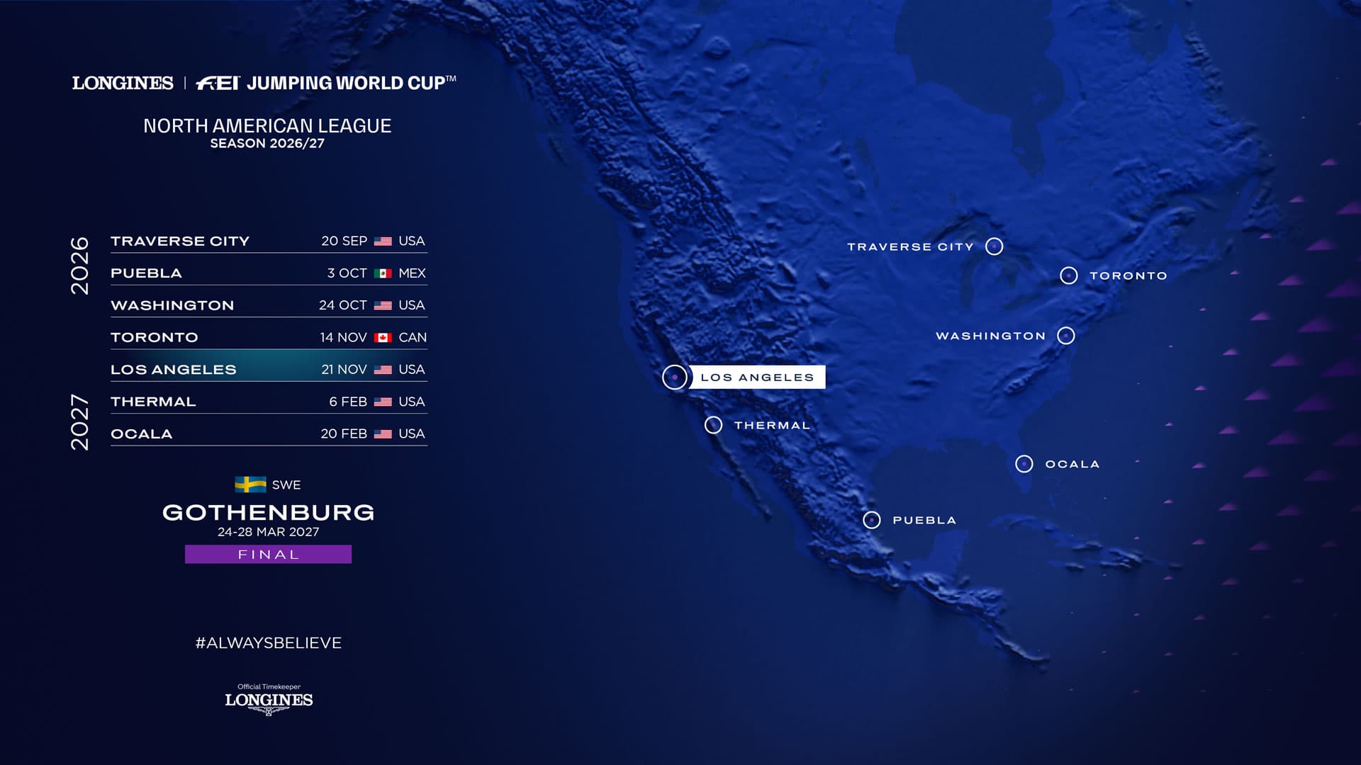 2026/27 Longines FEI Jumping World Cup North American League map